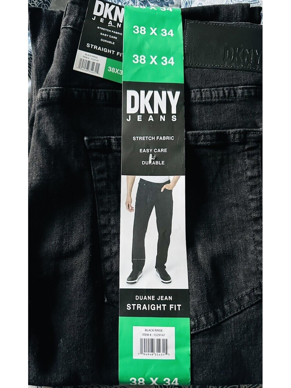 DKNY Men's Straight Fit Jeans Black Rinse 38*34